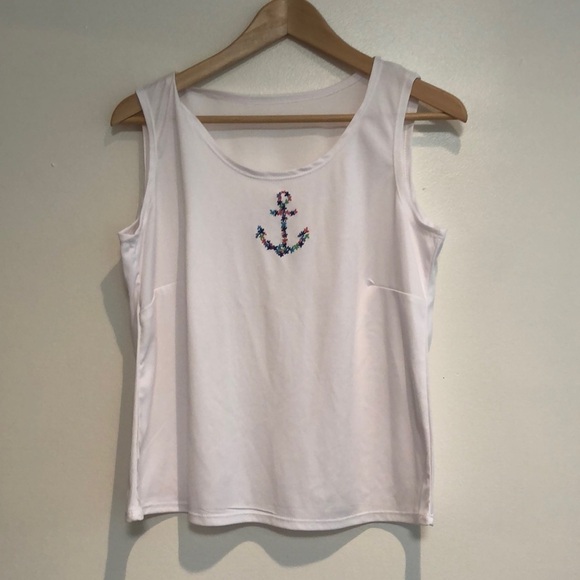 Alfred Dunner petit button up w/ floral anchor print and metallic stripes small - Picture 2 of 7